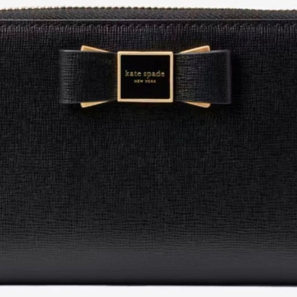 NWT Kate Spade Black Leather Morgan Bow Embellished Zip Around Continental Walle - Picture 15 of 16